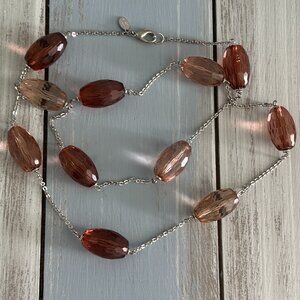 Cookie Lee Awesome Beaded Chain Vintage Necklace  Faceted Pink Mauve Brown Bead